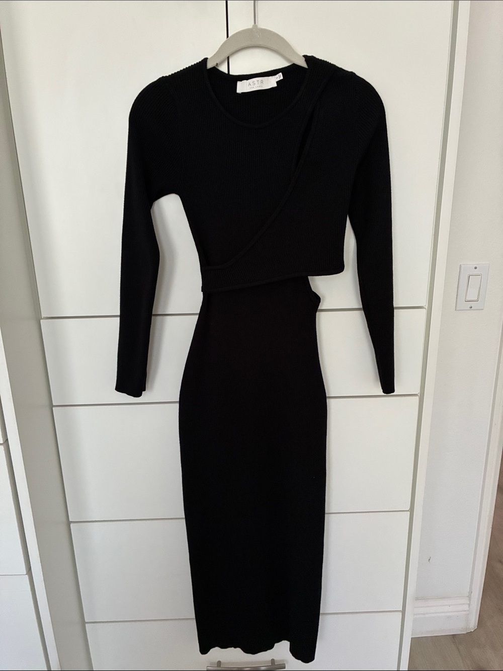 Astr Black Long Sleeve Cutout Knit Midi Dress